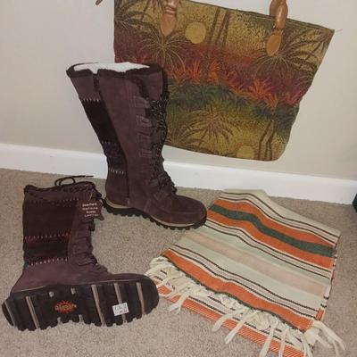 SKECHERS BOOTS (7), SCARF & CLOTH PURSE