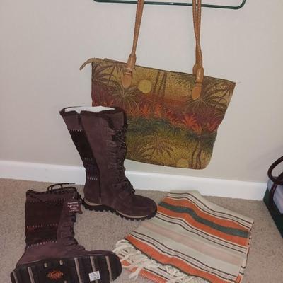 SKECHERS BOOTS (7), SCARF & CLOTH PURSE