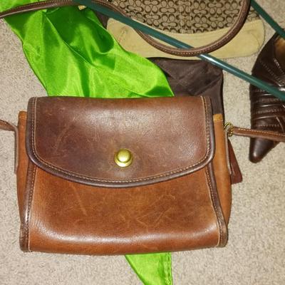 2 COACH PURSES, SCARVES AND DRESS SHOES (7)