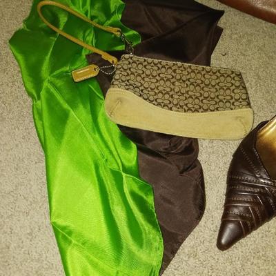 2 COACH PURSES, SCARVES AND DRESS SHOES (7)