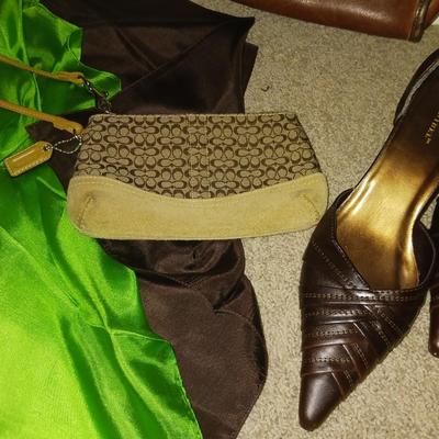 2 COACH PURSES, SCARVES AND DRESS SHOES (7)