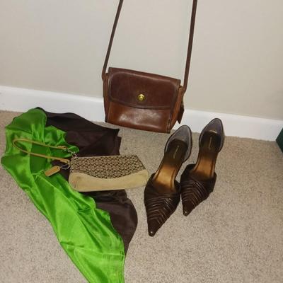2 COACH PURSES, SCARVES AND DRESS SHOES (7)