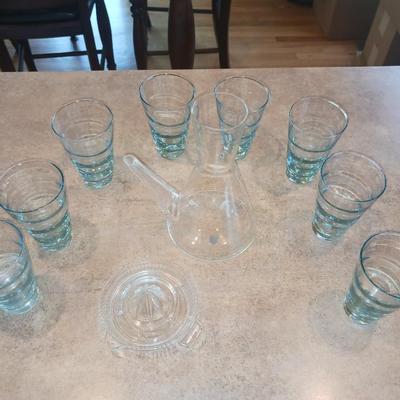 JOHANSFORS GLASS PITCHER AND DRINKING GLASSES