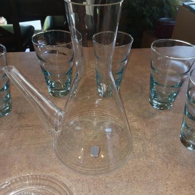 JOHANSFORS GLASS PITCHER AND DRINKING GLASSES