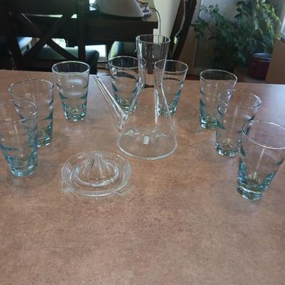 JOHANSFORS GLASS PITCHER AND DRINKING GLASSES