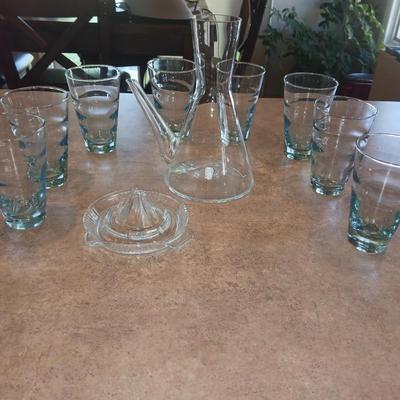 JOHANSFORS GLASS PITCHER AND DRINKING GLASSES