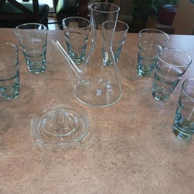 JOHANSFORS GLASS PITCHER AND DRINKING GLASSES