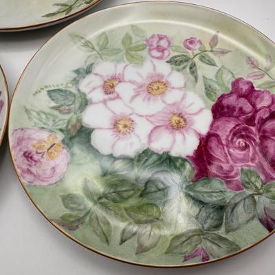 Set of 15 Hand-Painted Floral Porcelain Plates – Signed C. Farrington