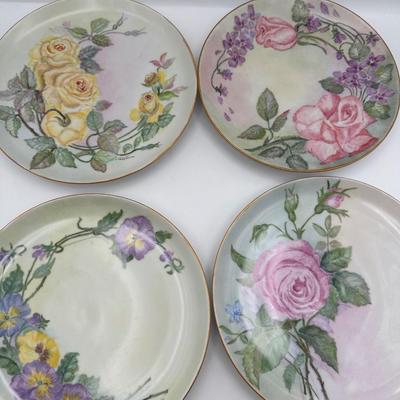 Set of 15 Hand-Painted Floral Porcelain Plates – Signed C. Farrington