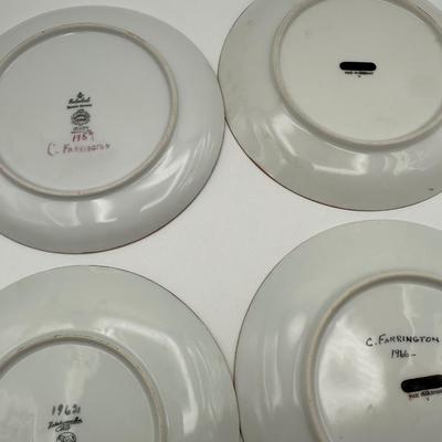 Set of 15 Hand-Painted Floral Porcelain Plates – Signed C. Farrington