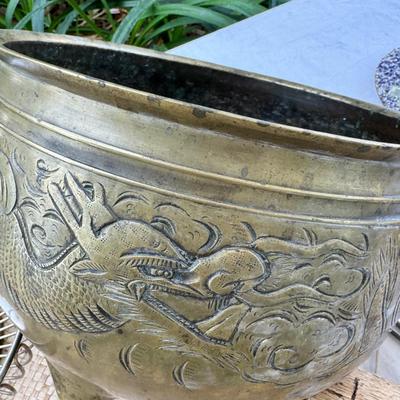 Woven matt Vintage islander, MCM cake stand with cover, Brass dragon bowl