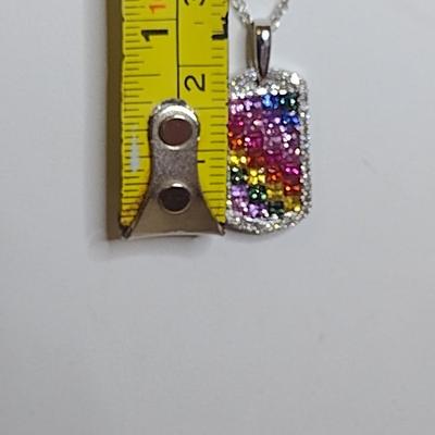 14K White Gold Solomon's Mine Mixed Gemstone Pendant Necklace with Matching Post Earrings 8.2 Grams (#1)