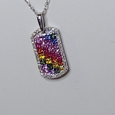 14K White Gold Solomon's Mine Mixed Gemstone Pendant Necklace with Matching Post Earrings 8.2 Grams (#1)