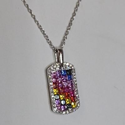 14K White Gold Solomon's Mine Mixed Gemstone Pendant Necklace with Matching Post Earrings 8.2 Grams (#1)