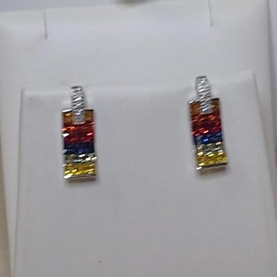 14K White Gold Solomon's Mine Mixed Gemstone Pendant Necklace with Matching Post Earrings 8.2 Grams (#1)