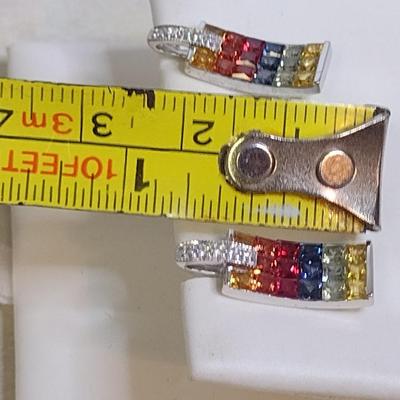 14K White Gold Solomon's Mine Mixed Gemstone Pendant Necklace with Matching Post Earrings 8.2 Grams (#1)