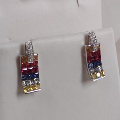 14K White Gold Solomon's Mine Mixed Gemstone Pendant Necklace with Matching Post Earrings 8.2 Grams (#1)