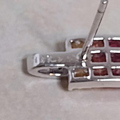 14K White Gold Solomon's Mine Mixed Gemstone Pendant Necklace with Matching Post Earrings 8.2 Grams (#1)