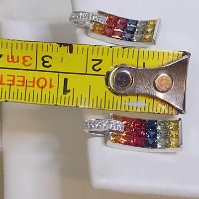 14K White Gold Solomon's Mine Mixed Gemstone Pendant Necklace with Matching Post Earrings 8.2 Grams (#1)