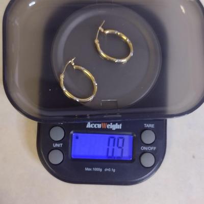 14K Yellow Gold Wondergold Hoop Post Earrings with White Starburst Design- Approx Total Weight 0.9 Grams (#2)