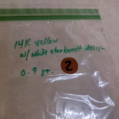 14K Yellow Gold Wondergold Hoop Post Earrings with White Starburst Design- Approx Total Weight 0.9 Grams (#2)