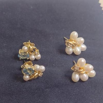 Set of Three 14K Yellow Gold and Pearl Earrings 9.6 Total Weight grams (#5)