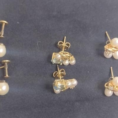 Set of Three 14K Yellow Gold and Pearl Earrings 9.6 Total Weight grams (#5)
