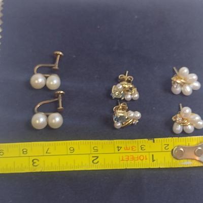 Set of Three 14K Yellow Gold and Pearl Earrings 9.6 Total Weight grams (#5)