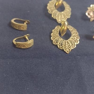 Set of Three 14K Gold Post Earrings- Approx Total Weight 6.9 Grams (#6)