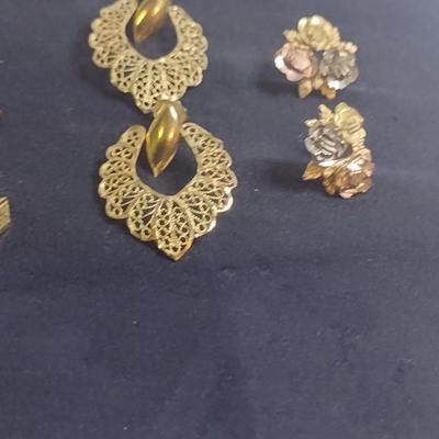 Set of Three 14K Gold Post Earrings- Approx Total Weight 6.9 Grams (#6)