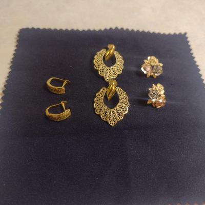 Set of Three 14K Gold Post Earrings- Approx Total Weight 6.9 Grams (#6)