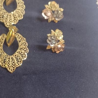 Set of Three 14K Gold Post Earrings- Approx Total Weight 6.9 Grams (#6)