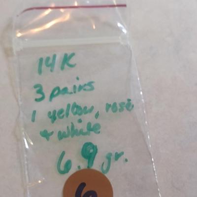 Set of Three 14K Gold Post Earrings- Approx Total Weight 6.9 Grams (#6)