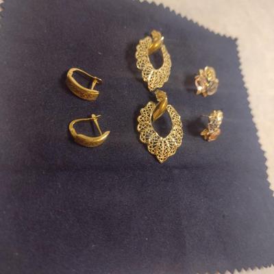 Set of Three 14K Gold Post Earrings- Approx Total Weight 6.9 Grams (#6)