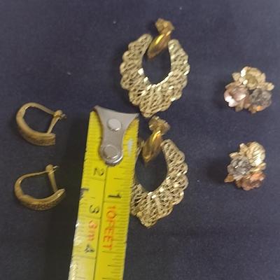 Set of Three 14K Gold Post Earrings- Approx Total Weight 6.9 Grams (#6)