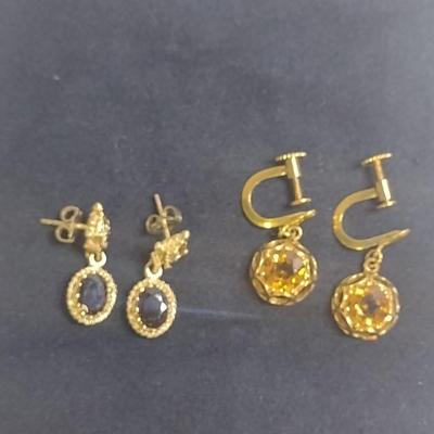 Pair of 14K Yellow Gold Gemstone Earrings- Approx Total Weight 7.3 grams (#7)