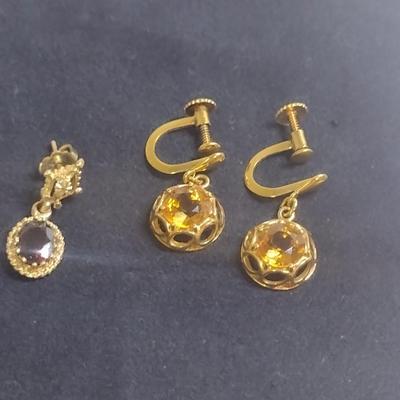 Pair of 14K Yellow Gold Gemstone Earrings- Approx Total Weight 7.3 grams (#7)