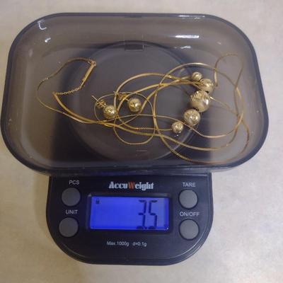 14K Yellow Gold Graduated Ball Bead Necklace with Matching Earrings 3.5 grams (#8)