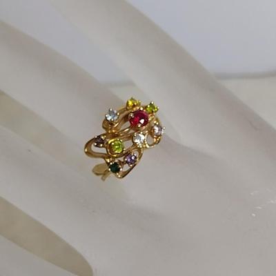 14K Yellow Gold Multi-Gemstone Designer Ring Size 6 Total Weight 5.3 grams (#11)