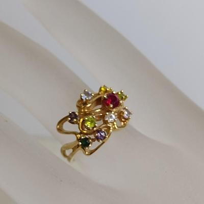 14K Yellow Gold Multi-Gemstone Designer Ring Size 6 Total Weight 5.3 grams (#11)