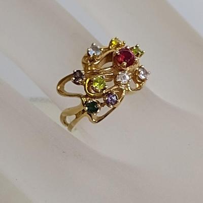 14K Yellow Gold Multi-Gemstone Designer Ring Size 6 Total Weight 5.3 grams (#11)