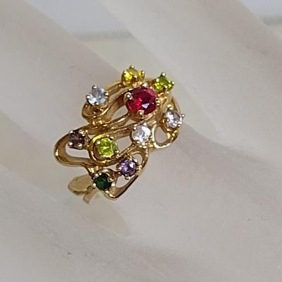 14K Yellow Gold Multi-Gemstone Designer Ring Size 6 Total Weight 5.3 grams (#11)