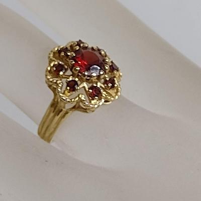 14K Yellow Gold Garnet Cluster Ring Size 6 Total Weight 4.5 grams (#12)
