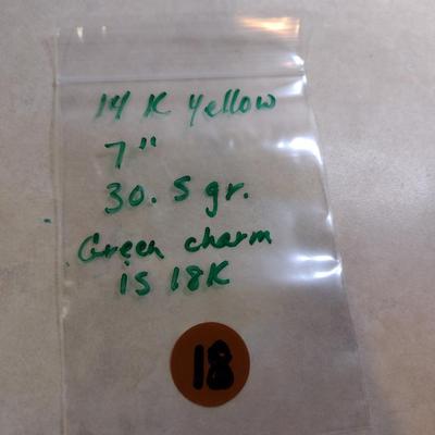 14 Karat Yellow Gold Bracelet with Charms- Approx 7" Long and Total Weight 30.5 Grams (#18)