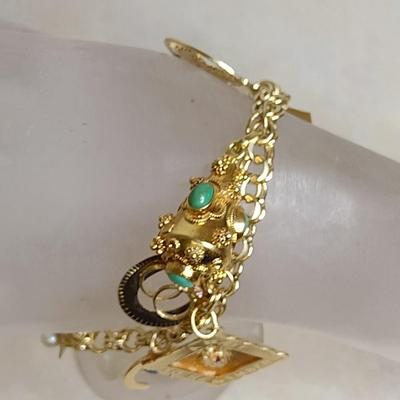 14 Karat Yellow Gold Bracelet with Charms- Approx 7" Long and Total Weight 30.5 Grams (#18)