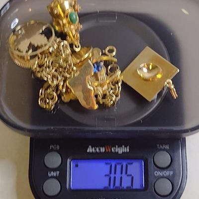 14 Karat Yellow Gold Bracelet with Charms- Approx 7" Long and Total Weight 30.5 Grams (#18)