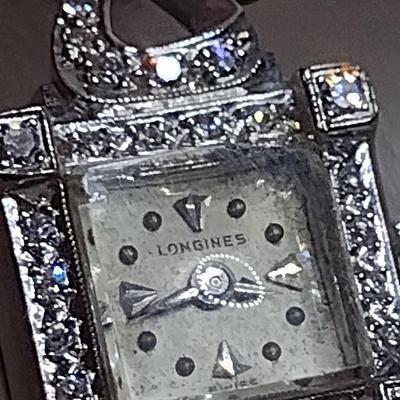 14K White Gold with Diamond Accent Longines Ladies Wristwatch Size 6" (#21)