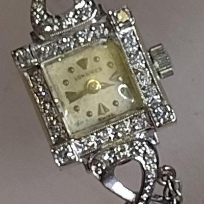 14K White Gold with Diamond Accent Longines Ladies Wristwatch Size 6" (#21)