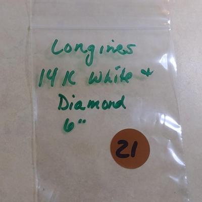 14K White Gold with Diamond Accent Longines Ladies Wristwatch Size 6" (#21)