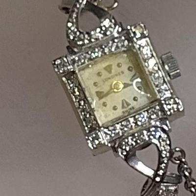 14K White Gold with Diamond Accent Longines Ladies Wristwatch Size 6" (#21)